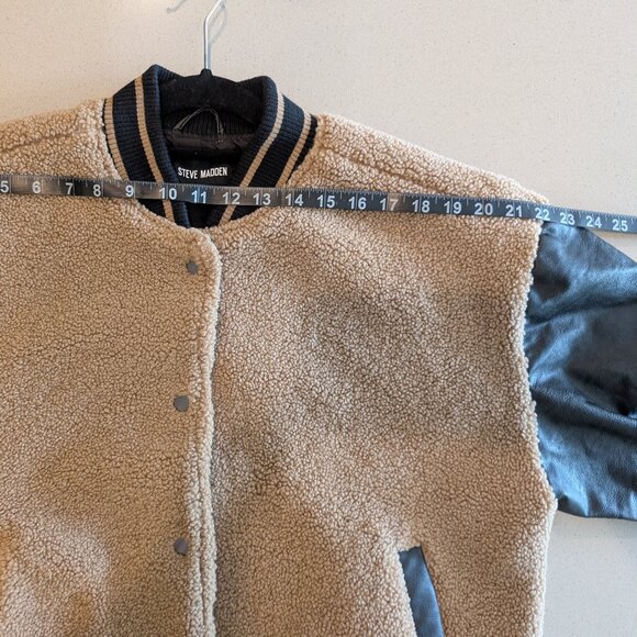 Steve Madden Size Medium Florence Bomber Jacket Faux Leather Varsity Snap - Picture 12 of 13